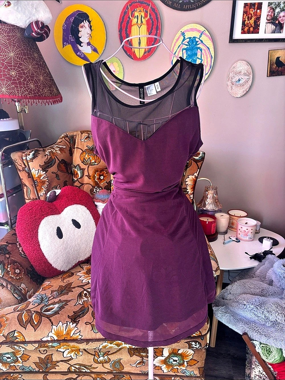 H&M Mesh Yoke Mini Dress in Purple Size Small